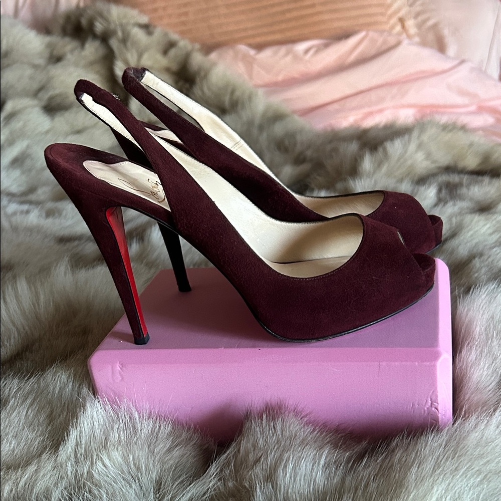 Christian Louboutin Dark Red Peep-Toe Slingbacks